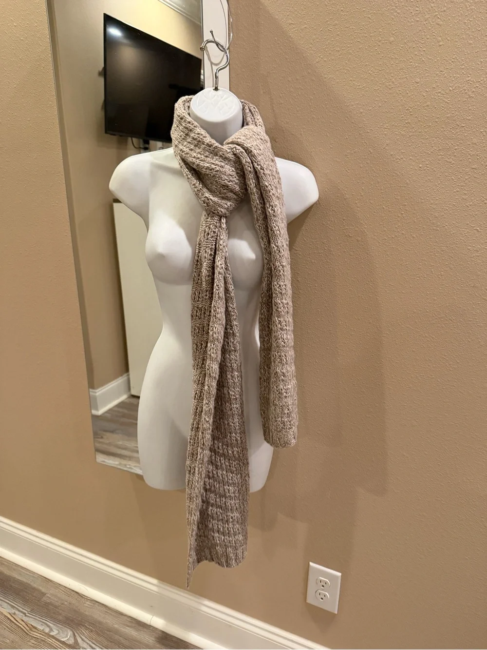 New York & Company Beige Knit Scarf - Neutral Accessory